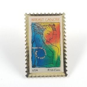 1999 Breast Cancer Awareness USPS First Class USA Stamp Gold Tone Enamel Pin VTG